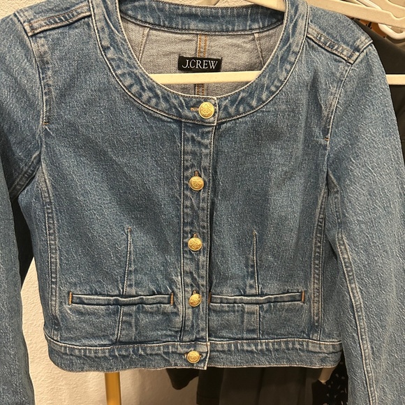 J. Crew Louisa Lady Cropped Jean Jacket with Gold Buttons - Picture 4 of 15